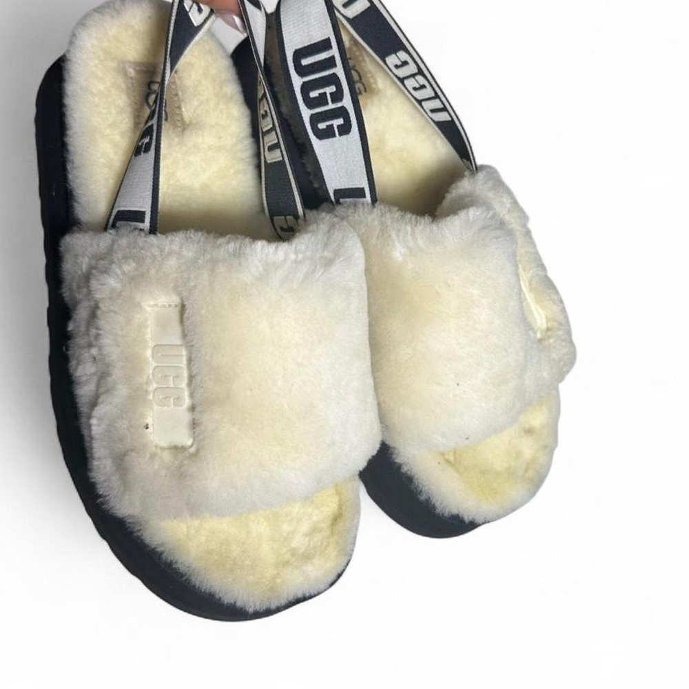 UGG Cream and Black Fluffy Sandals